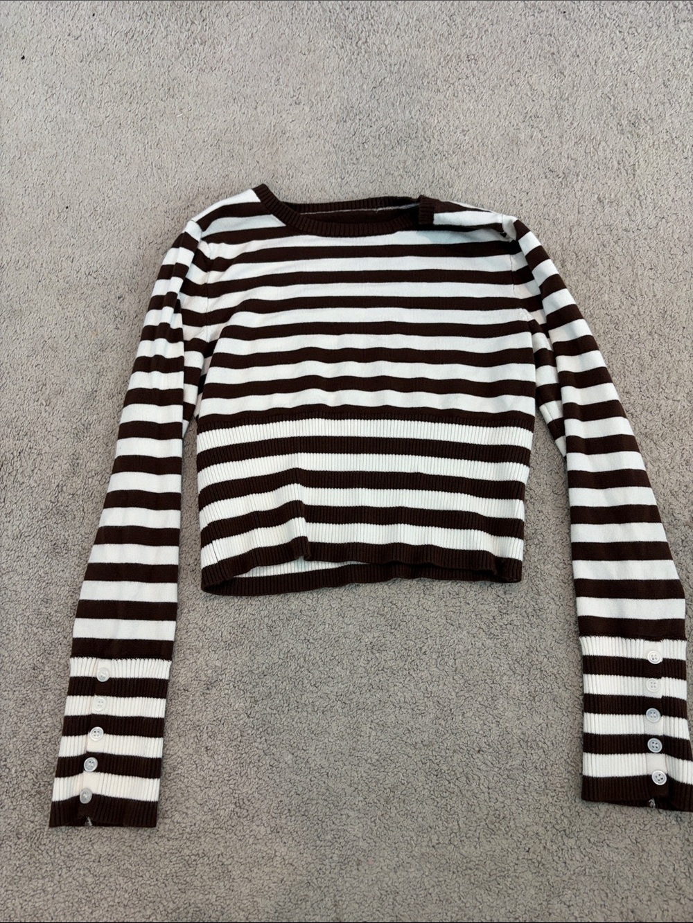 Striped Long-Sleeve Crop Top - Brown & White
